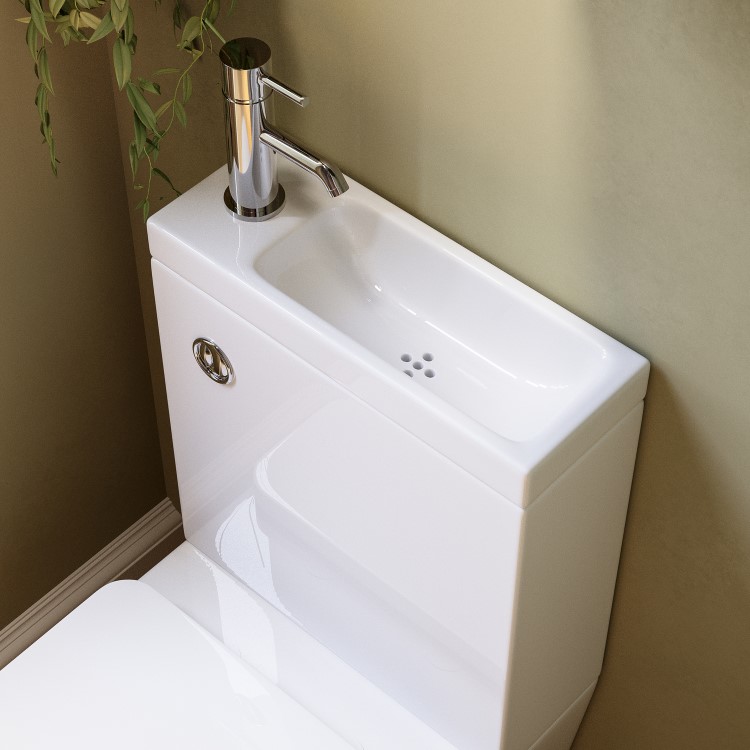 ALMOST PERFECT - Close Coupled Closed Back Toilet with Sink on Top & Chrome Fittings - Legend