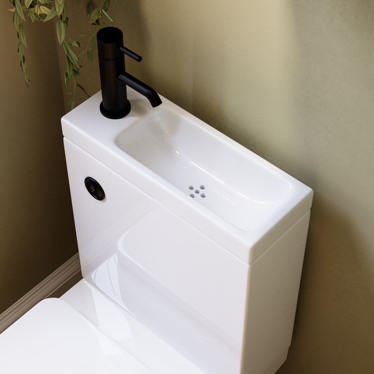 ONLY OPENED - Close Coupled Closed Back Toilet with Sink on Top & Black Fittings - Legend