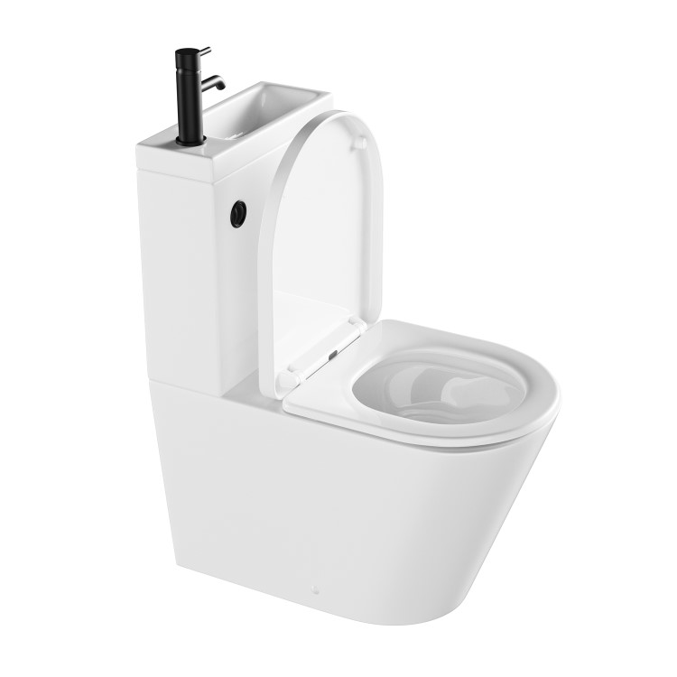 ONLY OPENED - Close Coupled Closed Back Toilet with Sink on Top & Black Fittings - Legend
