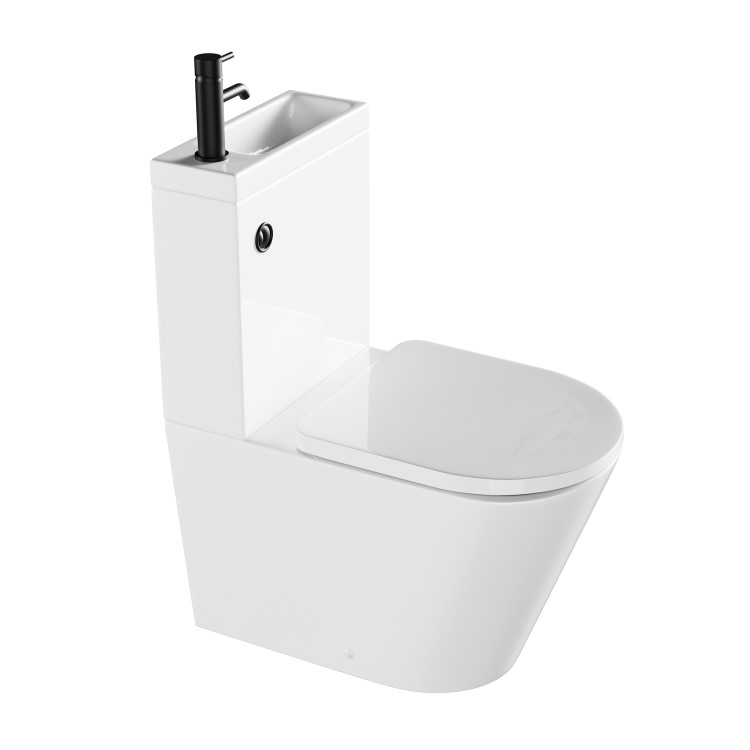 ONLY OPENED - Close Coupled Closed Back Toilet with Sink on Top & Black Fittings - Legend