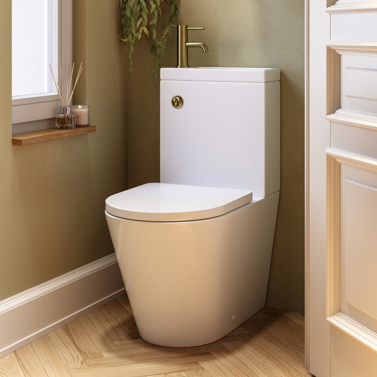 ONLY OPENED - Close Coupled Closed Back Toilet with Sink on Top & Brass Fittings - Legend