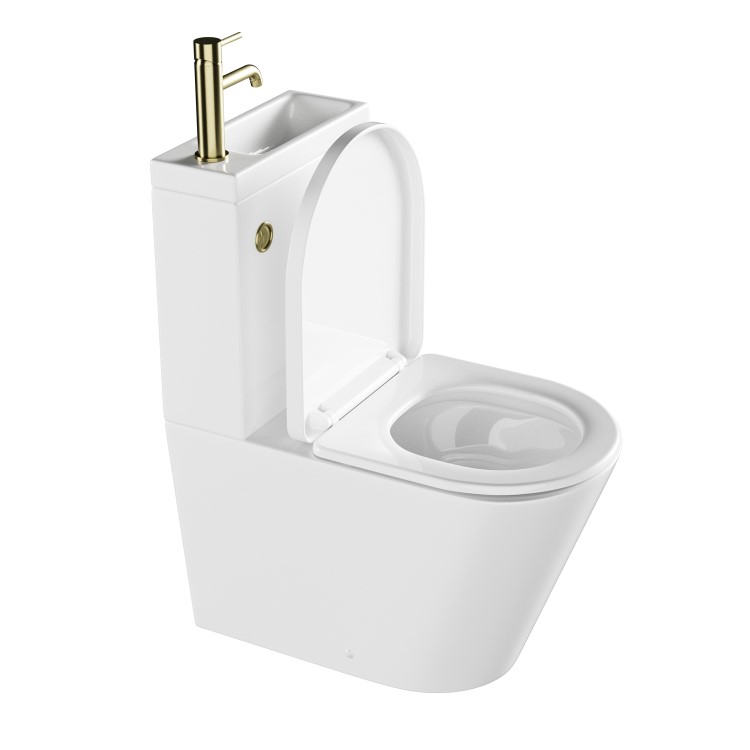 ONLY OPENED - Close Coupled Closed Back Toilet with Sink on Top & Brass Fittings - Legend