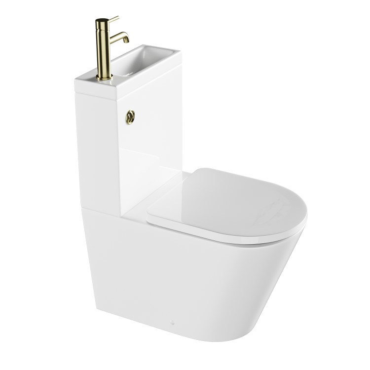 ONLY OPENED - Close Coupled Closed Back Toilet with Sink on Top & Brass Fittings - Legend