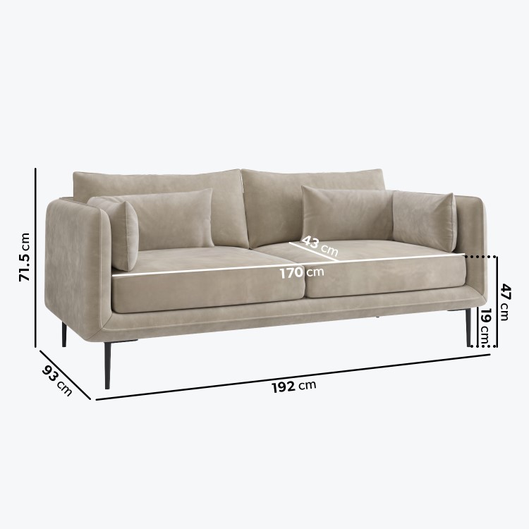 3 Seater Sofa with Footstool Set in Beige Velvet - Lenny