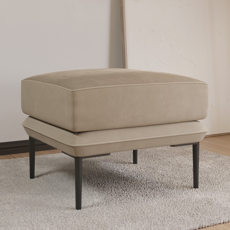 3 Seater Sofa with Footstool Set in Beige Velvet - Lenny