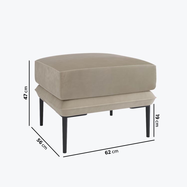 3 Seater Sofa with Footstool Set in Beige Velvet - Lenny