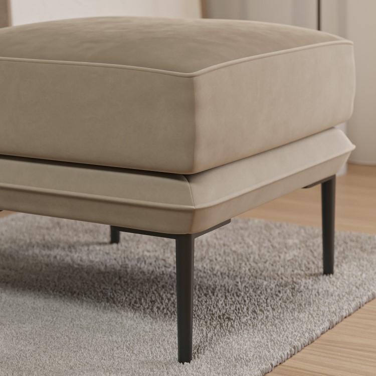 3 Seater Sofa with Footstool Set in Beige Velvet - Lenny