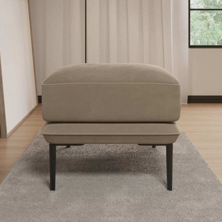 Small Beige Velvet Footstool - Lenny