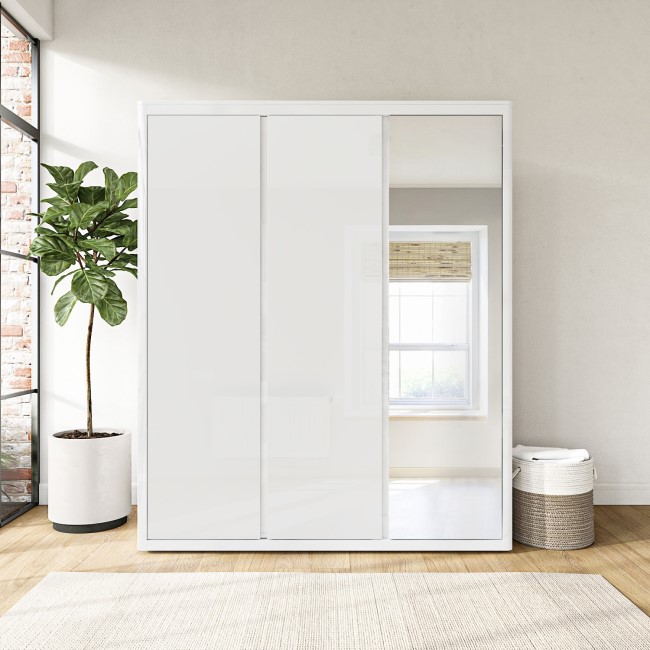 White Gloss 3 Door Wardrobe with Mirror and Soft Close Doors - Lexi
