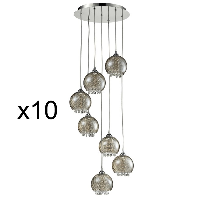 Bundle of 10 7 Pendant Lights with Silver & Glass Beads - Cascade