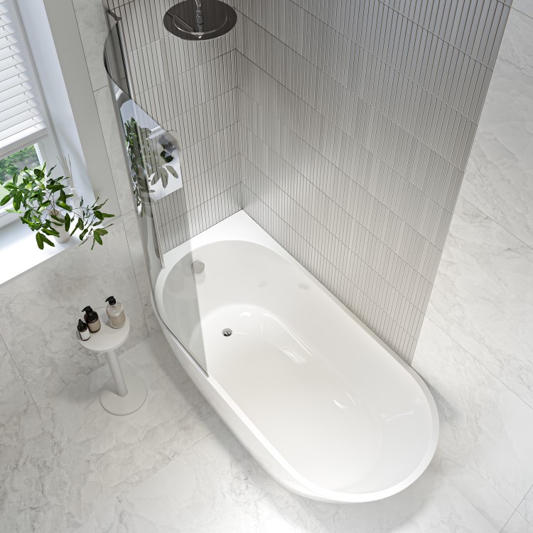 Freestanding Shower Bath Single Ended Left Hand Corner with Chrome Bath Screen 1650 x 740mm - Lisbon