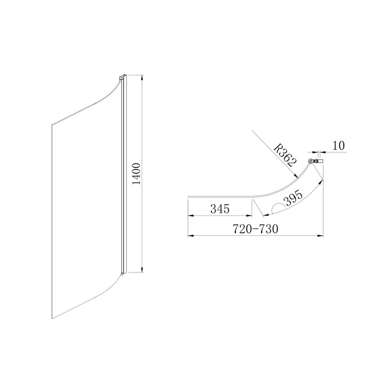 Freestanding Shower Bath Single Ended Right Hand Corner with Black Bath Screen 1650 x 740mm - Lisbon