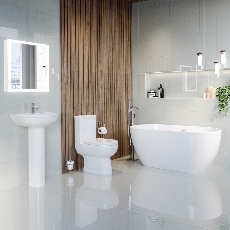 ALMOST PERFECT - Modern Freestanding 1800mm Bath Suite with Toilet & Basin - Lisbon