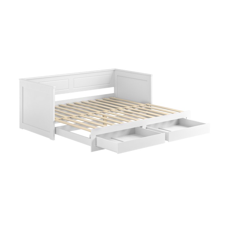 Double Wooden Day Bed with Trundle and Storage in White - Lincoln