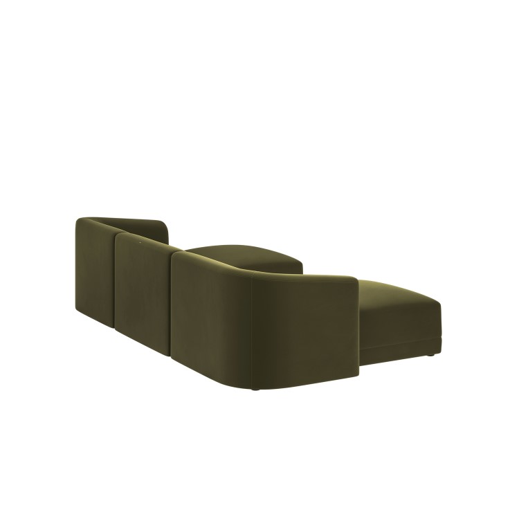 Large Olive Green Velvet 4-Seater U-Shape Modular Chaise Sofa - Laine
