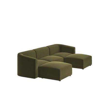 Large Olive Green Velvet 4-Seater U-Shape Modular Chaise Sofa - Laine