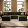 Large Olive Green Velvet 4-Seater U-Shape Modular Chaise Sofa - Laine