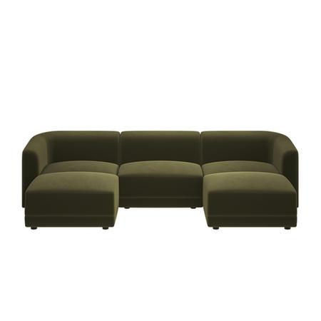 Large Olive Green Velvet 4-Seater U-Shape Modular Chaise Sofa - Laine