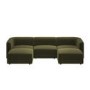 Large Olive Green Velvet 4-Seater U-Shape Modular Chaise Sofa - Laine