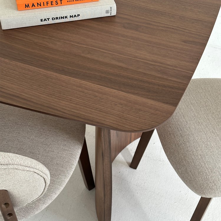 Walnut Curved Leg Dining Table with 6 Cream Dining Chairs - Leona