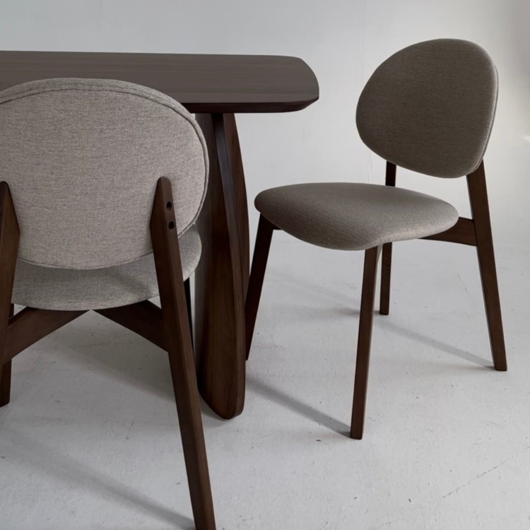 Large Rectangular Walnut Curved Leg Dining Table Set with 6 Cream Upholstered Chairs - Seats 6 - Leona