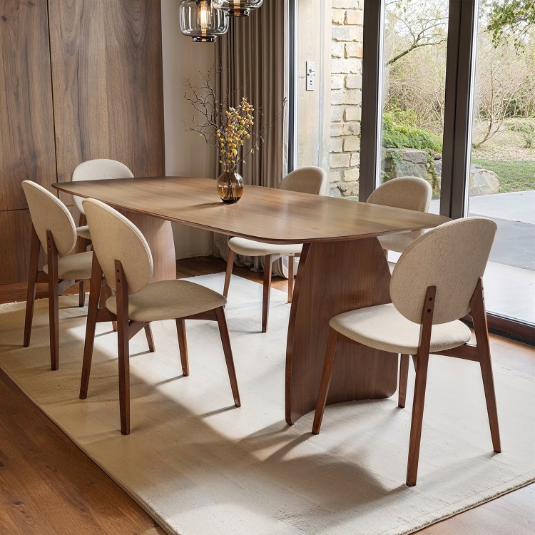 Large Walnut Curved Leg Dining Table - Seats 6 - 8 - Leona