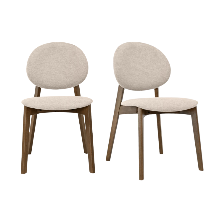 Set of 2 Beige Upholstered Dining Chairs with Dark Wood Legs - Leona