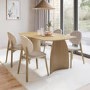 Rectangular Oak Curved Leg Dining Table Set with 4 Cream Upholstered Chairs - Seats 4 - Leona