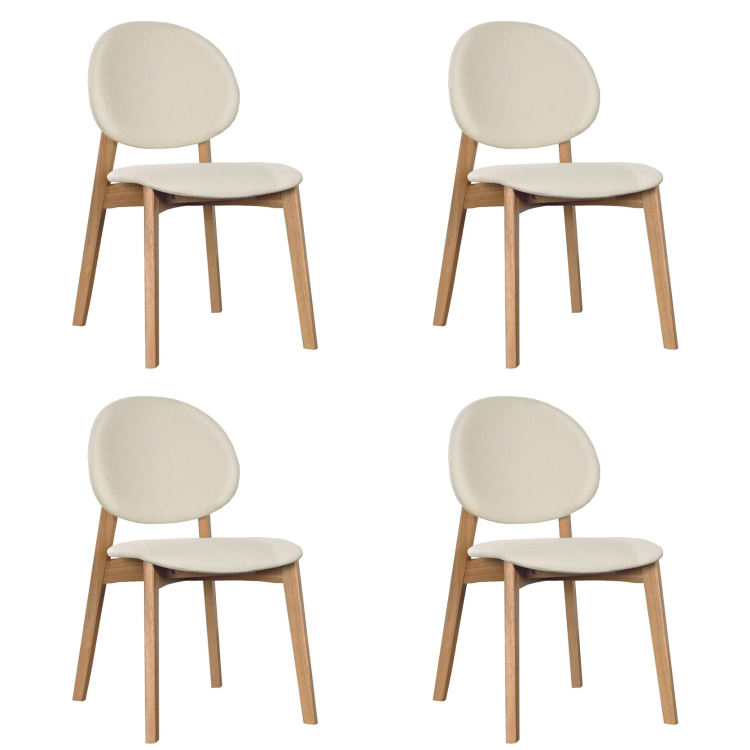 Set of 4 Cream Upholstered Dining Chairs with Oak Legs - Leona