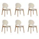 BUN/LOA005/97634 Set of 6 Cream Upholstered Dining Chairs with Oak Legs - Leona