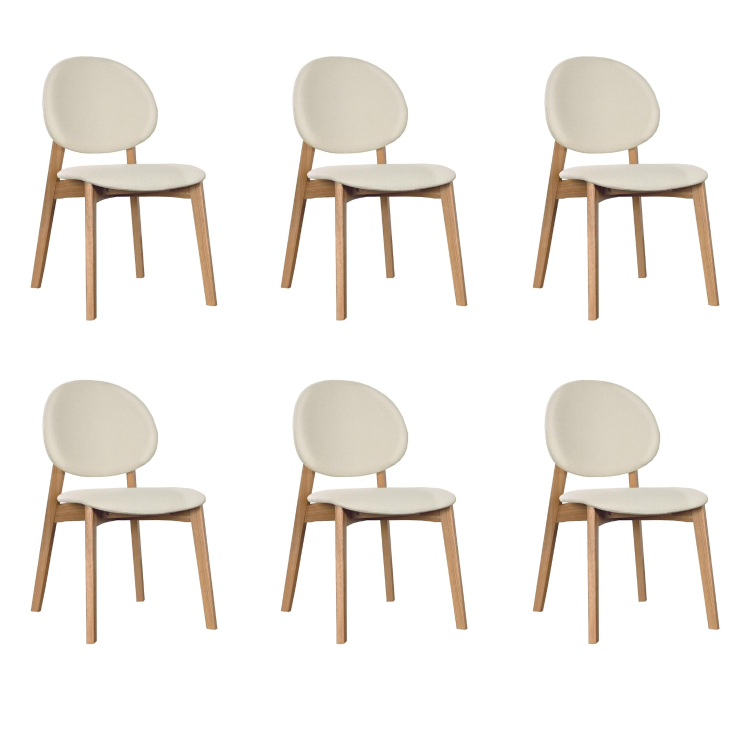Set of 6 Cream Upholstered Dining Chairs with Oak Legs - Leona