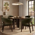 BUN/LOA006/98823 Round Walnut Dining Table Set with 4 Olive Green Velvet Chairs - Seats 4 - Leona