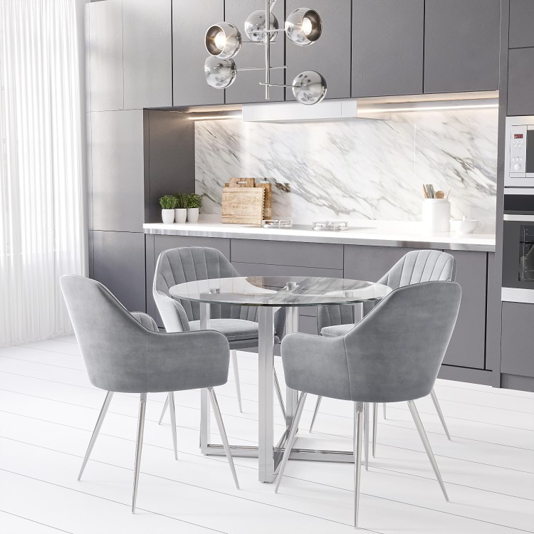 Set of 4 Grey Velvet Tub Dining Chairs - Logan