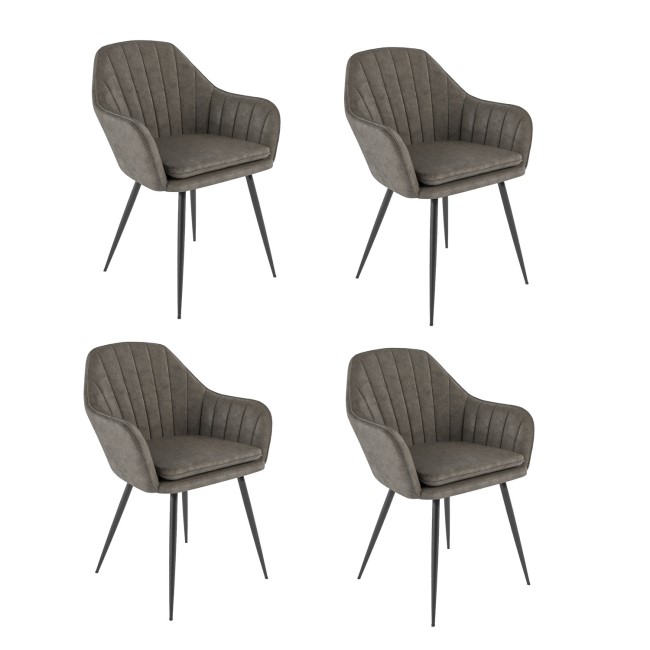 Set Of 4 Dove Grey Faux Leather Tub Dining Chairs - Logan