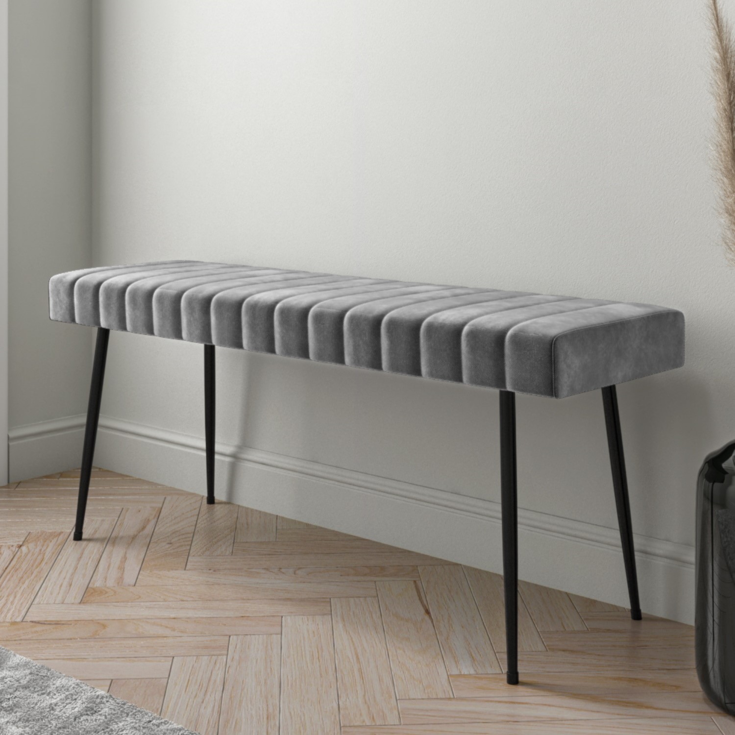Grey Velvet Hallway Bench Seats 2 Logan BuyItDirect.ie