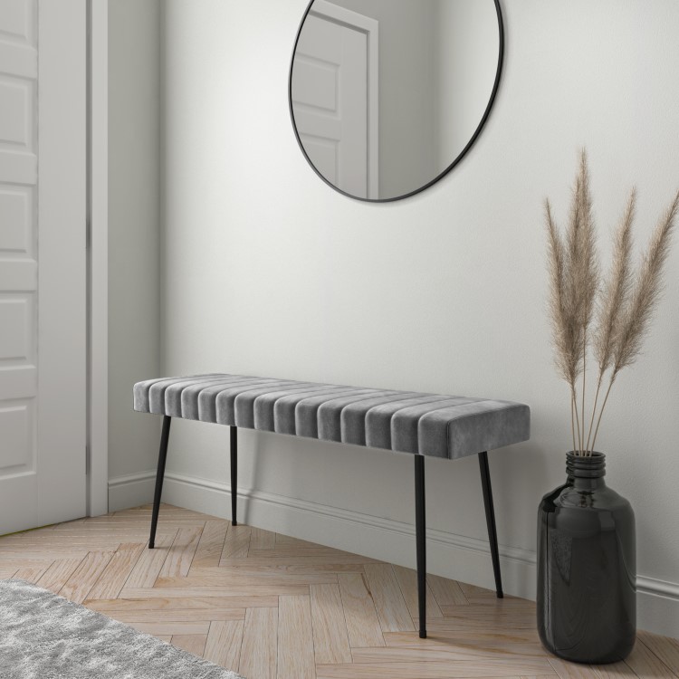 Grey Velvet Hallway Bench - Seats 2 - Logan