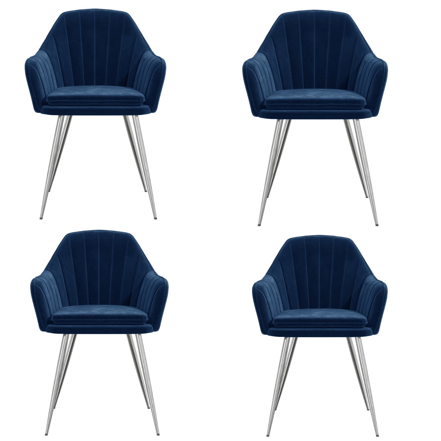 Set Of 4 Navy Blue Velvet Dining Tub, Dark Blue Dining Chairs With Chrome Legs