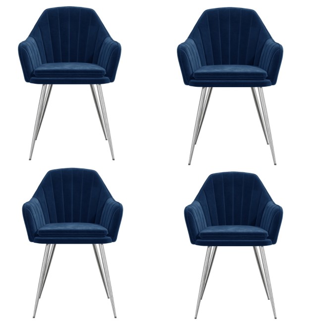 Set of 4 Navy Blue Velvet Dining Tub Chairs with Chrome Legs - Logan 