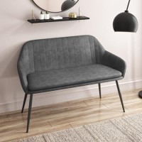 Large Grey Faux Leather Hallway Bench with Back - Seats 2 - Logan Large Grey Faux Leather Hallway Bench with Back - Seats 2 - Logan