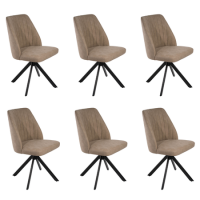 Set of 6 Beige Faux Leather Swivel Dining Chairs - Logan
