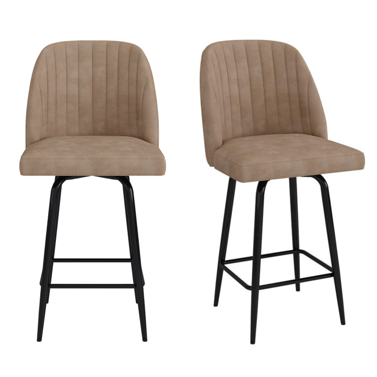 Set of 2 Beige Faux Leather Swivel Kitchen Stools - Logan