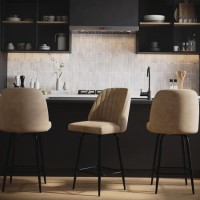 Set of 3 Beige Faux Leather Swivel Kitchen Stools - Logan