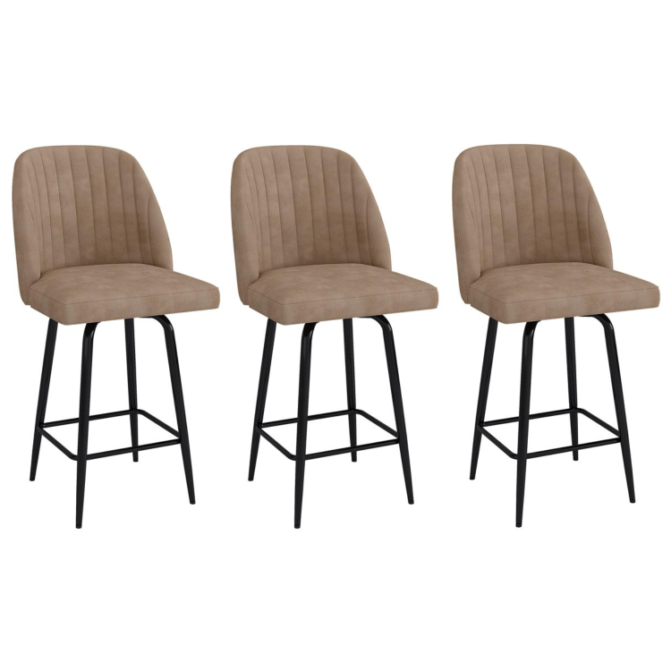 Set of 3 Beige Faux Leather Swivel Kitchen Stools - Logan