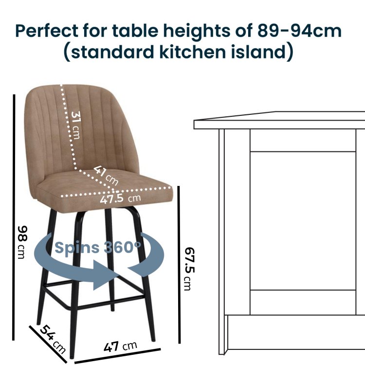 Set of 3 Beige Faux Leather Swivel Kitchen Stools - Logan