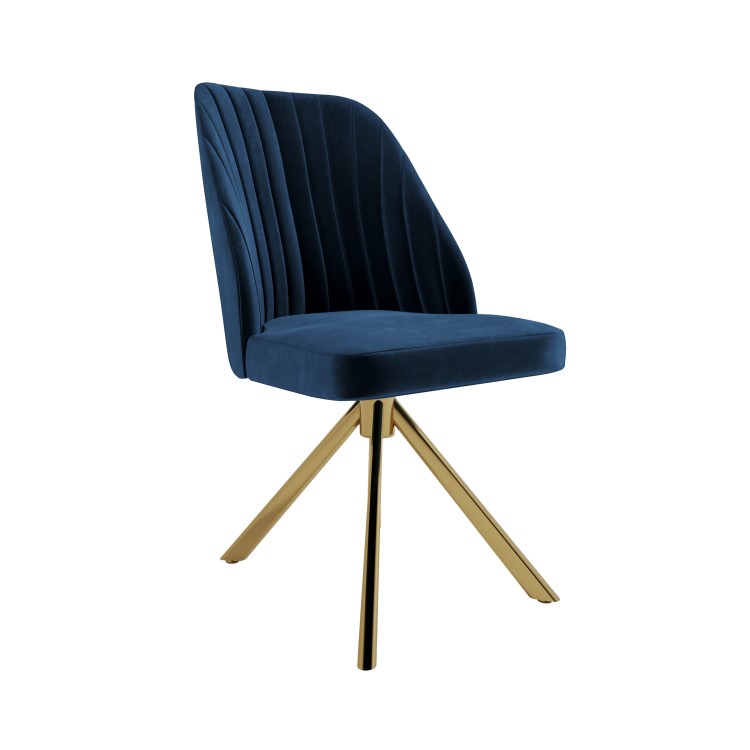 Set of 2 Navy Velvet Swivel Dining Chairs with Gold Legs - Logan