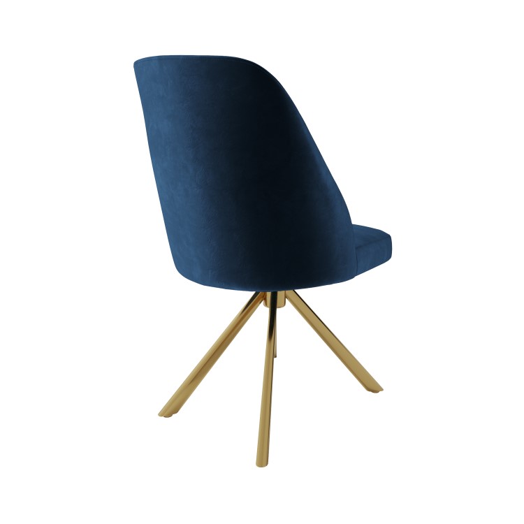 Set of 2 Navy Velvet Swivel Dining Chairs with Gold Legs - Logan
