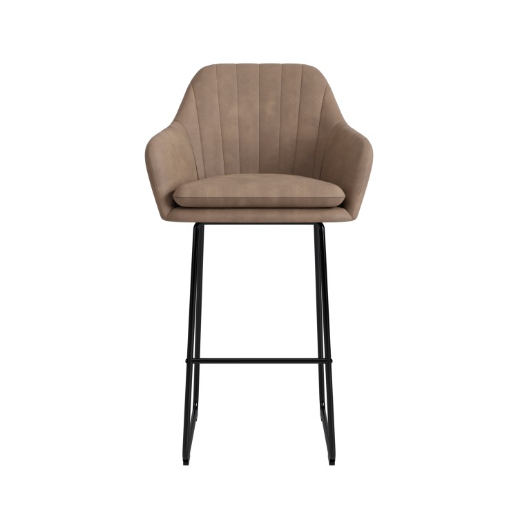Beige Faux Leather Bar Stool with Back - 77cm - Logan