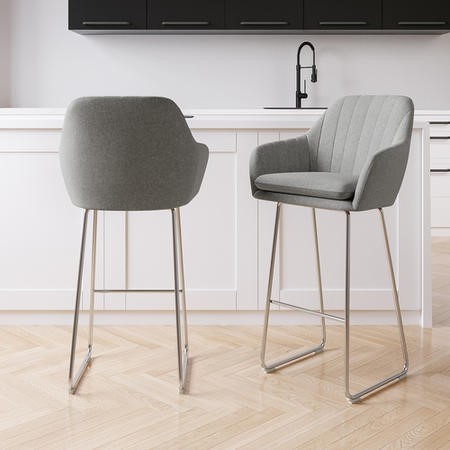 Set of 2 Grey Fabric Bar Stool with Back 77cm Logan