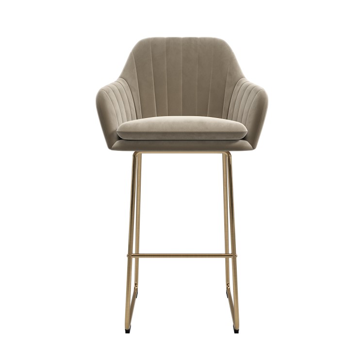 Set of 2 Mink Matt Velvet Bar Stool with Brass Legs - 77cm - Logan