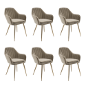 BUN/LOG041/98170 Set of 6 Mink Velvet Dining Chairs with Gold Legs - Logan